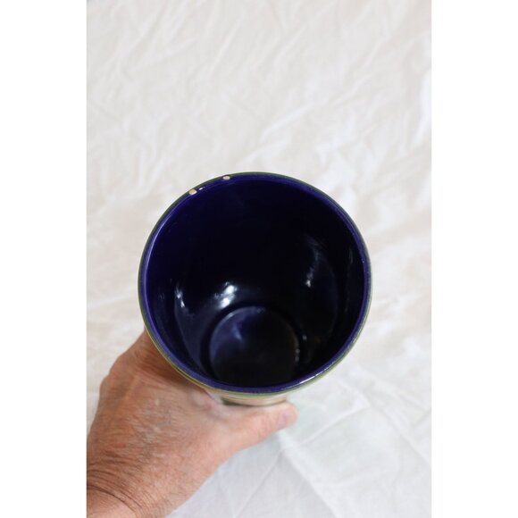 Vintage 1960's Green Blue Abstract Tall Ceramic Vase Studio Art Pottery Handmade - Picture 3 of 10